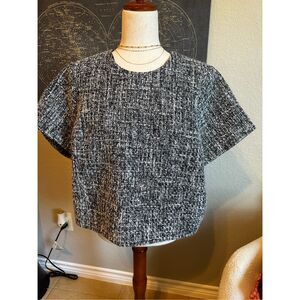 Abercrombie & Fitch Tweed Lined Black White Short Sleeve Boxy Top Women Size XL